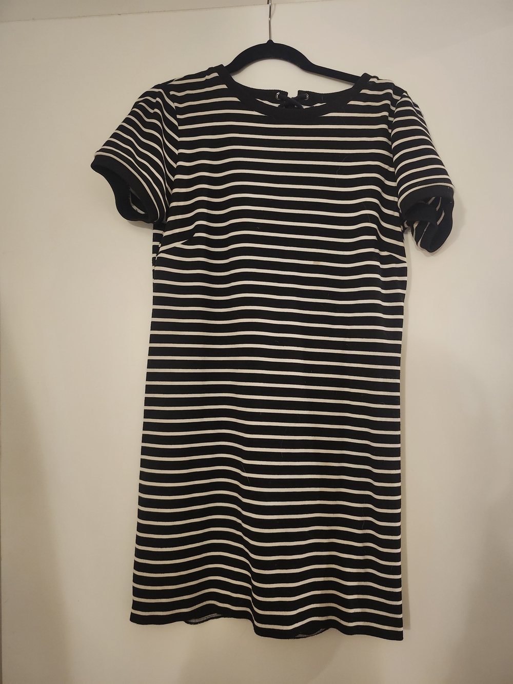 Catherines Black and White Striped Short-Sleeve Shift Dress